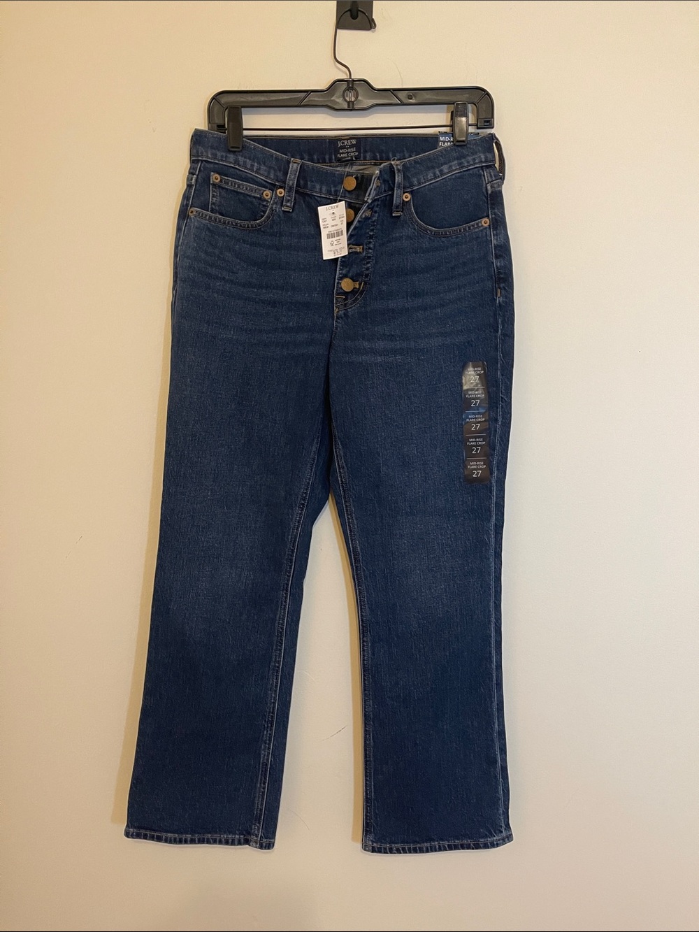 J. Crew Indigo Mid Rise Flare Crop button fly Jeans woman’s size 27